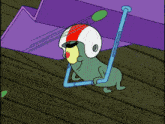a cartoon character is wearing a helmet and holding a pipe