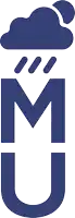a blue logo with the letter m and u and a cloud