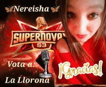 a poster for supernova s3 with a picture of a girl and a microphone