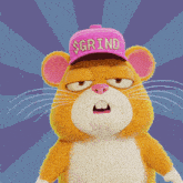 a hamster wearing a pink hat that says $ grtnd on it