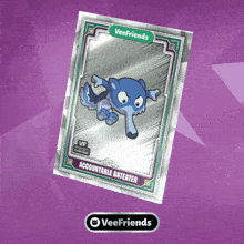 a veefriends accountable anteater card with a purple background