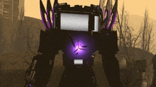 a robot has a purple light coming out of it 's chest