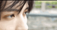a close up of a person 's eye with a green background