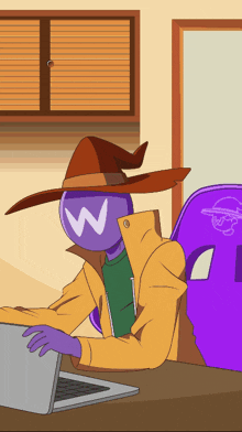 a cartoon drawing of a person with a w on their face