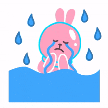 pink rabbit crying tears teary eyes
