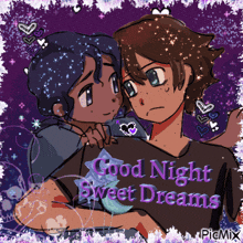a picture of two anime characters with the words good night sweet dreams on it