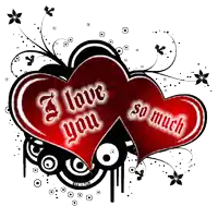 two red hearts with the words i love you so much written on them