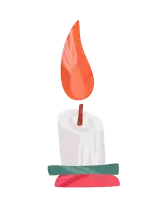 a white candle with a red flame on top