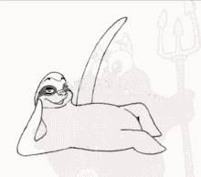 a drawing of a sloth laying on its back with a trident .