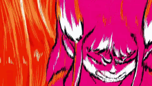 a close up of a drawing of a person 's face on a pink background