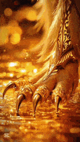 a close up of a lion 's paw with sharp claws on a yellow background