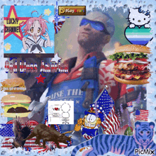 a collage with a man wearing sunglasses and a lucky channel star