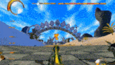 a video game with a cartoon character and a purple archway