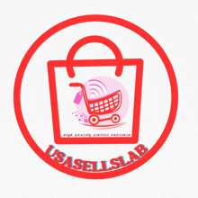 a red logo for usa sellslab with a shopping cart