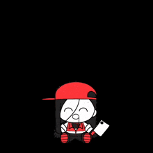 a cartoon character wearing a red hat and holding a knife .