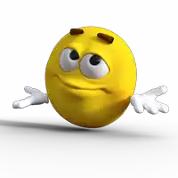 a yellow smiley face with brown eyes and white arms and legs