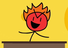 a cartoon drawing of a red ball with flames coming out of its head