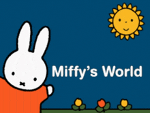 a blue background with a bunny and the words miffy 's world below it