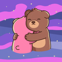 two teddy bears hugging each other with the letter c on the back of the teddy bear