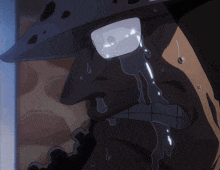 a close up of a person 's face with tears running down it