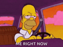 homer simpson is driving a car with a seat belt on .