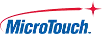 a blue and red microtouch logo with a red star in the middle