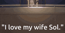 a woman holding a blue umbrella with the words " i love my wife sol " above her