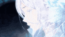 a close up of a person with white hair