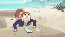 a cartoon of a woman sitting at a desk with a book on it
