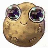 a cartoon drawing of a potato with big eyes and a smiling face .