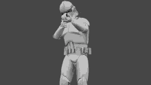 a 3d model of a storm trooper holding a gun .