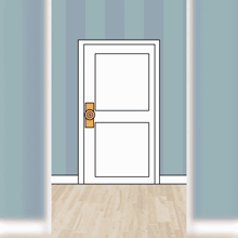 a cartoon drawing of an open door with a knob on it