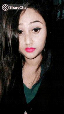 a woman 's face is displayed in a sharechat screenshot