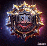 a logo for musical gladiators is displayed on a purple background