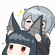 a cartoon drawing of a boy and a girl with ears on their heads