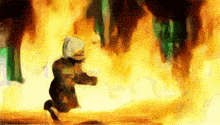a person is running through a fire in a cartoon .