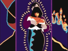 a man and a woman are dancing in a purple room .