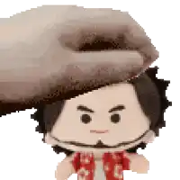 a pixel art of a hand putting something on a stuffed animal