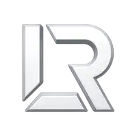 a silver letter r on a white background with a shadow