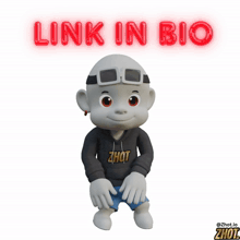 a cartoon character wearing a zhot shirt and goggles