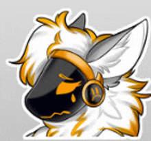 a sticker of a furry animal wearing a mask and headphones .