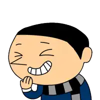 a cartoon character with a scarf around his neck is making a funny face