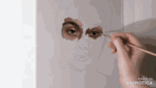 a person is painting a woman 's face with a brush and made in animatica