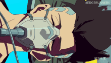 a cartoon of a man wearing an oxygen mask with the hashtag #edgerunners on the bottom