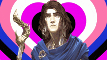 a painting of a man holding a cane in front of a heart