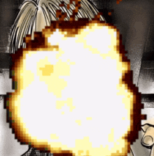 a pixel art of a person with a flame coming out of their face