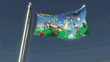 a flag with oggy and the gang on it flying in the wind