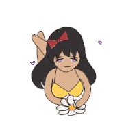 a girl in a yellow bikini is holding a flower