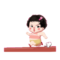 a cartoon of a girl jumping over a hurdle on a track