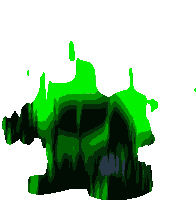 a cartoon drawing of a green monster with a black background